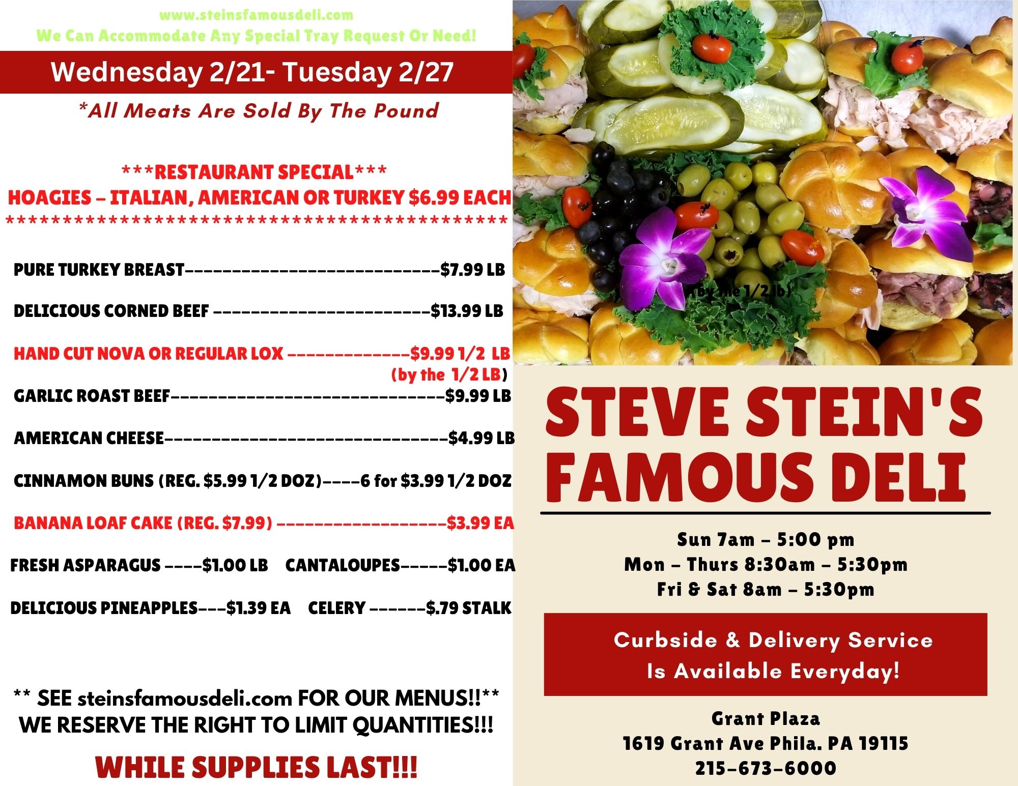 A flyer for steve stein's famous deli.